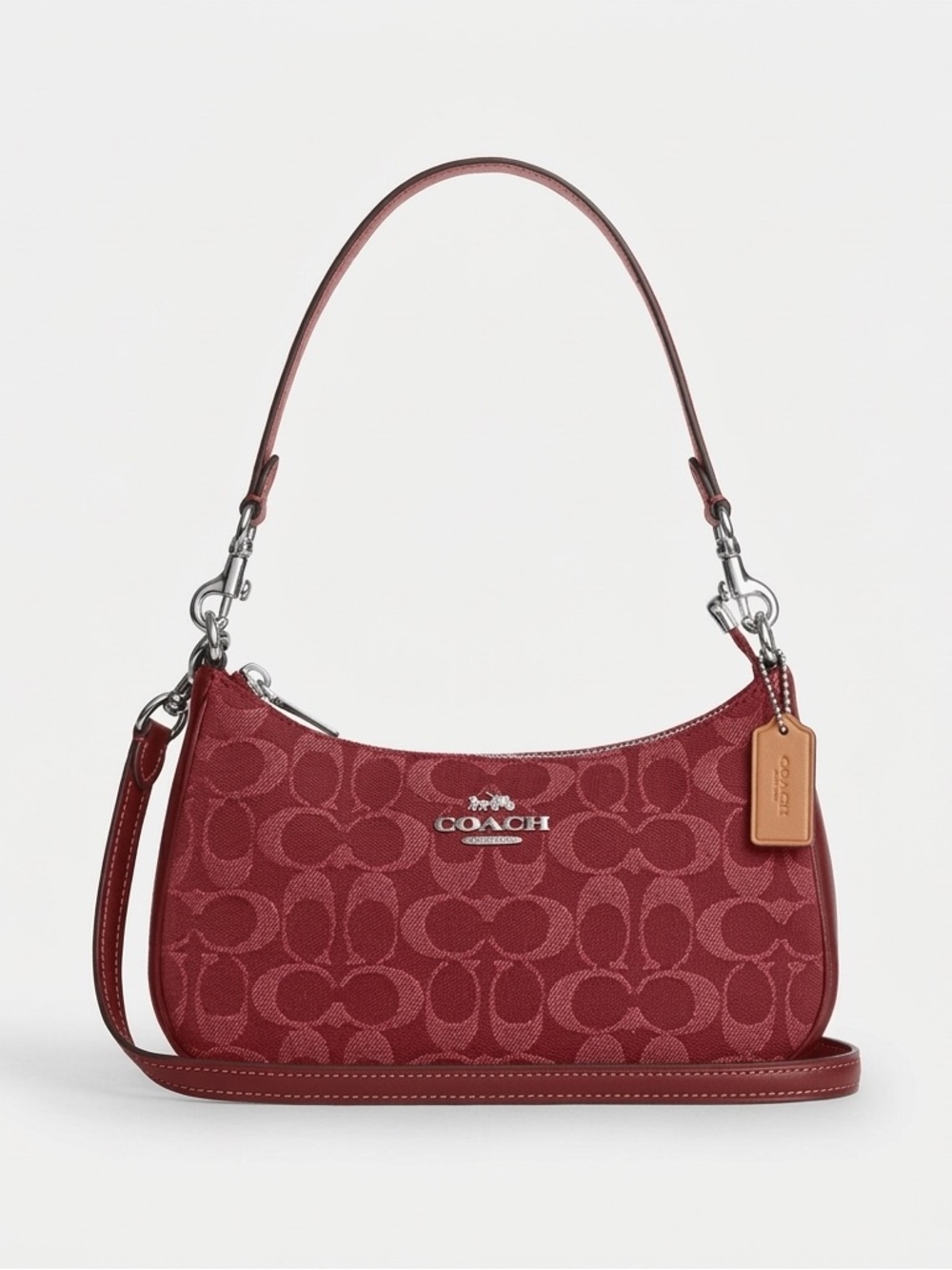 Coach Jacquard Signature Shoulder Bag in Red